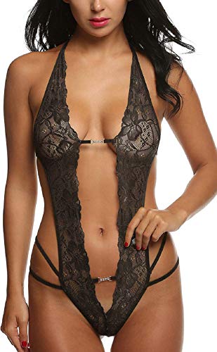 Voqeen-Babydoll-Lingerie-Donna-Sexy-Erotico-Camicia-da-Notte-Biancheria-Body-Curvy-Pizzo-Trasparente-Intima-da-Notte-Aperto-Hollow-Halter-Sleepwear