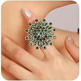 Xerling Full Green Rhinestones Big Ring Floral Crystal Statement Ring for Women Adjustable Party Cocktail Ring for Teens Trendy Chunky Finger Band Ring