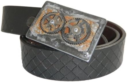 Tobacco Road Steampunk Gears Buckle Textured Brown Leather Belt Belt Size: 32
