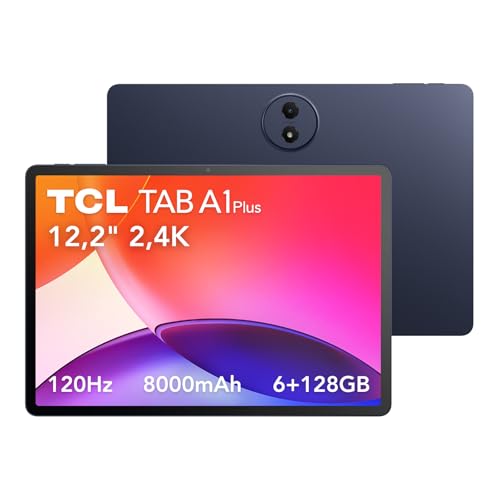 TCL TAB A1 Plus Tablet 12.2 2.4K 120Hz refresh rate 8000mAh Extra Large Battery 6GB+128GB, 4 Speakers Qualcomm Snapdragon 4 Gen2, Android 16 Ultra Slim metal design 6.7mm 542g Grey