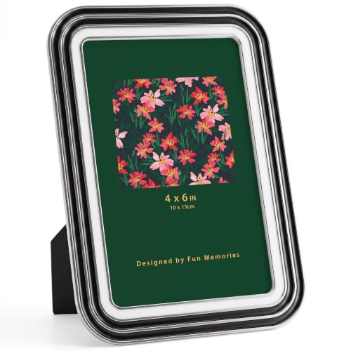 Fun Memories 4x6 Enamel Picture Frame with Silver Metal Edge, Tempered Glass Picture Frame with Velvet Back, Round Corner 4x6 Frames for Tabletop Display, Wall Décor, Photo Gallery, Black at Amazon