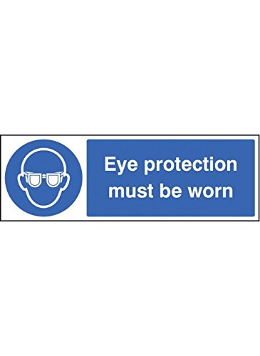 Caledonia Signs 15003M Eye Protection Must be Worn Sign, 600 mm x 200 mm, Rigid Plastic