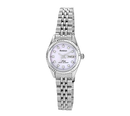 Armitron Women's Crystal Accented Silvertone Pink Mother of Pearl Dial Watch