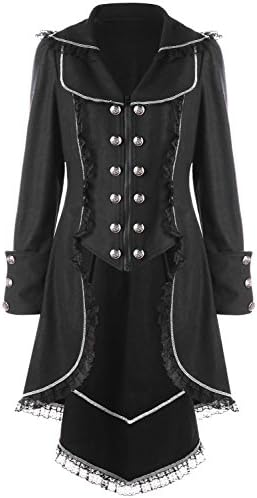 MRxcff Women Double Breasted Lace Hem Tail Coat Turn Down Collar Long Sleeves Black Long Trench Coats Gothic Vintage Trench Black XL