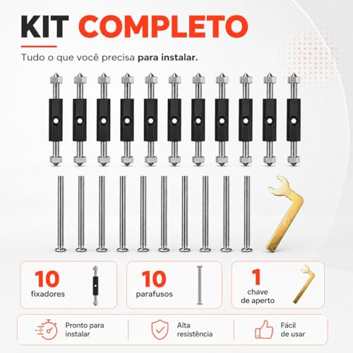 Reparo Salva Caixinha Tomada 4x2, Kit com 10 Peças, Suporte Metálico, Instalação Rápida, Compatível com Padrão 50mm, Inclui Parafusos e Chave