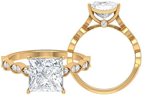 ヴィンテージ婚約指輪 8mm プリンセスカットモアッサナイトリング D Vssi 3ct 激安 激安特価 送料無料 14k Size イエローゴールド ソリティアモアッサナイトリングユニークな結婚指輪ステートメントリングミルグレインリング