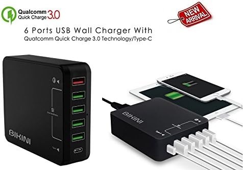 USB Wall Charger, Quick Charge 3.0 w/Type-C Port Fast Charging Station. 6-USB Port Desktop Charger Adapter 40W 8A High Speed w/ 4ft Power Cord For Macbook Pro, iPhone, iPad, Samsung, Tablets &amp; More