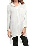 Meaneor Women's Loose Fit Long Casual Blouses Hi-Low Hem Tunic Tops with Pockets