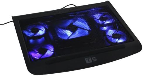 HODELY T5 LED Lights Quiet Laptop Cooling Pad 5 Fan Ultra Slim Portable USB Black