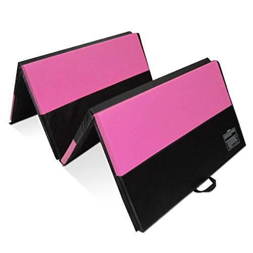 Gymnastics Mat for kids, 4'x10'x2" Gymnastics Tumbling Exercise Mat High Density EPE Foam Core Folding Gym Mats, Pink/Black Stripe