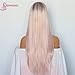 Sapphirewigs Fashion Blogger Silk Straight Dark Roots Ombre Pink Synthetic Lace Front Wedding Party Wigs