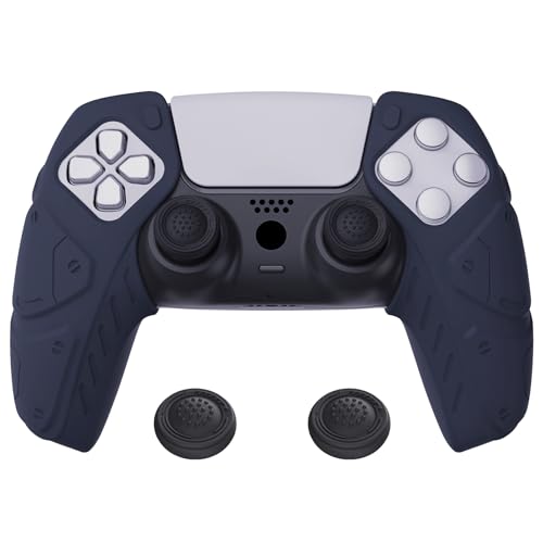 PlayVital Mecha Edition Midnight Blue Ergonomic Soft Controller Silicone Case Grips for ps5, Rubber Protector Skins with Thumbstick Caps for ps5 Controller - Compatible with Charging Station