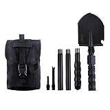 IUNIO Folding Shovel 31 inch Length Military Portable with Pickax Carrying Bag Multitool Spade for Camping Entrenching Car Emergency (Standard Black)