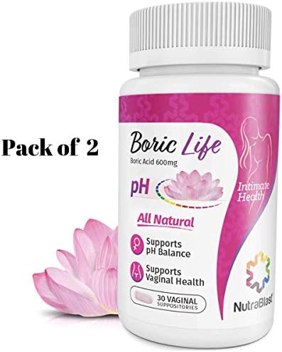NutraBlast Boric Acid Vaginal Suppositories - 30 Count, 600mg - 100% Pure Made in USA - Boric Life Intimate Health Support (30 Count, 2-Pack)