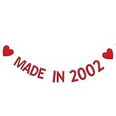 XIAOLUOLY Red Glitter Banner, Pre-Strung, Funny 24th Birthday Party Decorations Bunting Sign Backdrops, Made in 2002