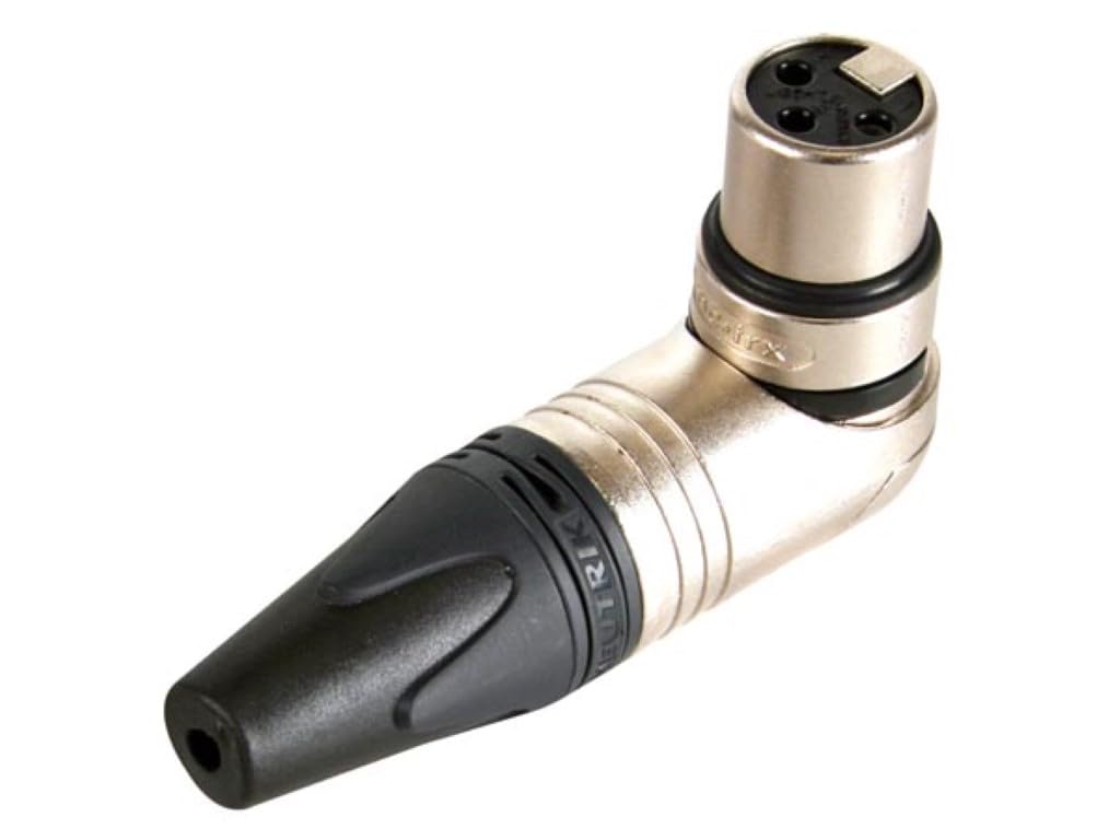 Neutrik NC3FRX XLR coupling, right angle adapter, nickel, model number: 607051