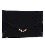 Velvet Envelope Clutch Large Evening Bag Women Bag Metal-Trim Shoulder Bag,Wedding Clutch Bag Purse (Black)