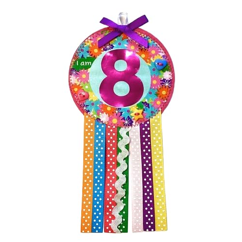 Ditsy Rosettes Floral Birthday Rosette Badge - Age 3, 4, 5, 6, 7, 8, 9 - Perfect Party Gift card – Birthday Boy, Birthday Girl (Age 8)
