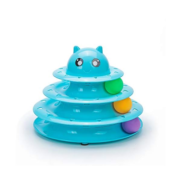 Vealind-Pet-Interactive-Fun-Roller-Exerciser-3-Level-Cat-Teaser-Ball-Toy-with-3-Colorful-BallsBlue Vealind Pet Interactive Fun Roller Exerciser 3 Level Cat Teaser Ball Toy with 3 Colorful Balls(Blue)