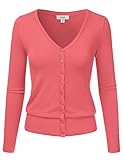 Doublju Womens Long Sleeve Crewneck & V-Neck Button Down Knit Cardigan Sweater