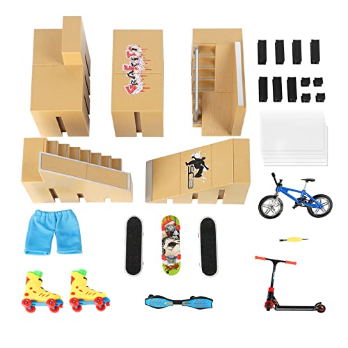 TIME4DEALS Finger Skateboard Ramp Set 16 Pcs - Pro Fingerboard Mini Skatepark Kit 5 Pieces & Finger Toys Set Including Finger Boards Scooters Skates Bikes Caster Boards Skateboards for Kids Gifts