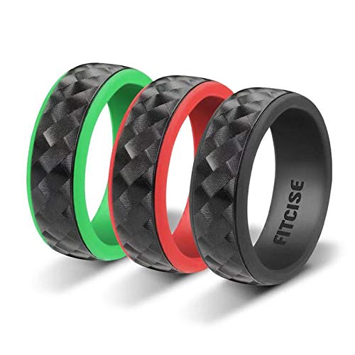 Fitcise Silicone Wedding Ring, 3D Carbon Fiber Texture Rubber Wedding