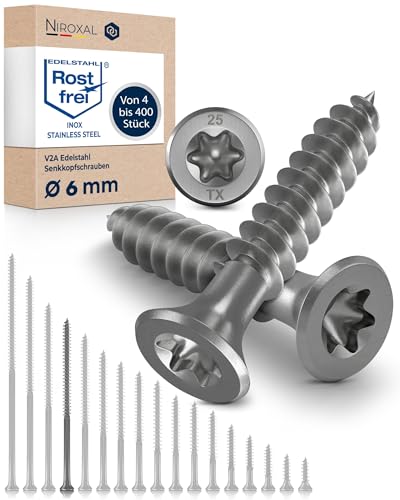 Edelstahl Holzschrauben V2A A2 Senkkopf Torx TX25 – Teilgewinde – 6x120 mm – 200 Stück – Universalschrauben Holz