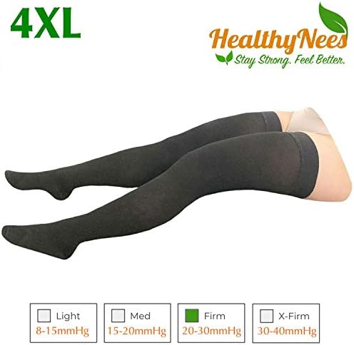 HealthyNees Thigh Closed Toe 20-30 mmHg Compression Full Leg Length Knee High Extra Wide Plus Size Calf Fatigue Circulation Socks (Black, Wide Thigh 4XL)