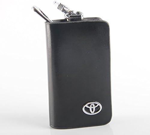 Black Key chain Bag Genuine Leather Ring Holder Case Car Auto Coin Universal Remote Smart Key cover Fob Alarm Security Zipper keychain Wallet Bag ( Black, Toyota)