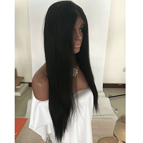 Human Hair Straight 100% Real Hair Brazilian Hair Glueless Lace Front Wig Size:24Inch - Thumbnail 2