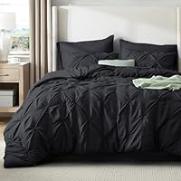 Bedsure Oversized King Comforter Set Black - Bed in a Bag Bedding Set 7 Pieces, GentleSoft™ Pintuck Bed Set Gift for Family, Pinch Pleat Black Comforter with Sheets, Pillowcases & Shams