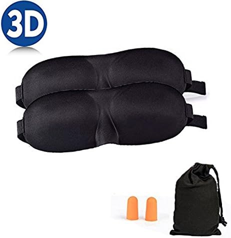 Sleep Mask, 2 Pack Lightweight &amp; Comfortable Super Soft Large Adjustable 3D Contoured Eye Masks with Ear Plugs for Sleeping, Travel, Shift Work, Naps (BlackBlack)