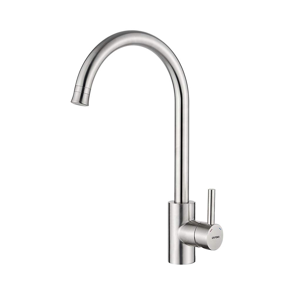 GRIFEMA G4011 Irismart, Low Pressure Kitchen Sink Mixer Tap with Swivel Spout and Shower Spray Function, Stainless [Amazon Exclusive], 3/8 de pulgada