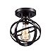 [Upgraded] Dazhuan Antique 1-Light Metal Globe Chandelier with Cage Flush Mount Ceiling Lamp Light Fixture