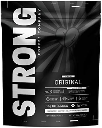 STRONG COFFEE COMPANY Creamy Cacao Collagen Latte Loaded with Antioxidants, Collagen, MCT, L-Theanine, L-Tryptophan & Hyaluronic Acid, 120mg (Daybreaker, 7 Servings)