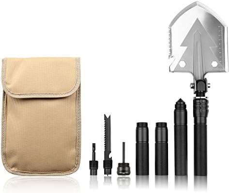 OYISIYI Military Folding Shovel / Pick with Carrying Pouch, Tactical Trench Shovel Tool, Car Emergency Shovel, Multi Purpose Survival Shovel Steel Spade for Camping Gardening Snow Army (Black)