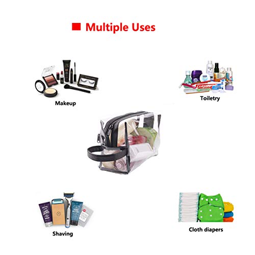 Heavy Duty Clear Travel Toiletry Makeup Bags Transparent Shaving Bag Water Resistant Cosmetic Bag Organizer Pouch with Zipper and Handle (Black)