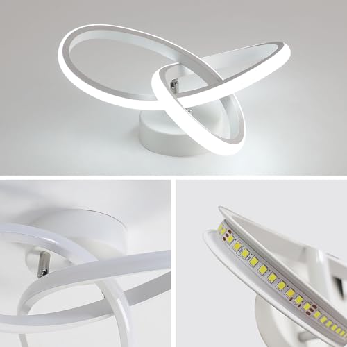 Osairous 2 Pieces Modern LED Ceiling Light, 22 W 2475 LM LED Chandelier Bedroom Ceiling Lamp Living Room White Flower Design for Kitchen Hallway, Cool White 6500K, 25 cm