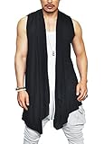 COOFANDY Men's Ruffle Shawl Collar Sleeveless Cardigan Vest Long Length Drape Cape Overcoat