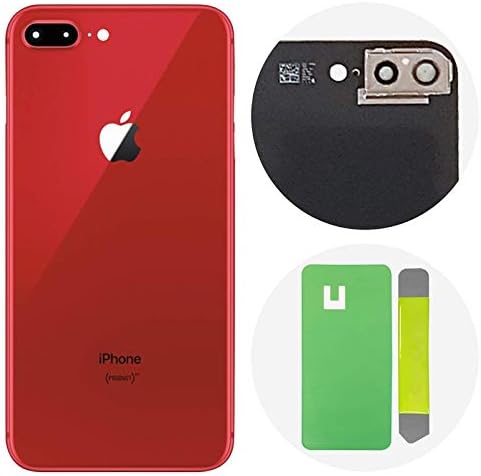 Best OEM iPhone 8 Plus Back Glass Cover Battery Door Replacement w/Adhesive, Installed Camera Frame w/Lens (Red)