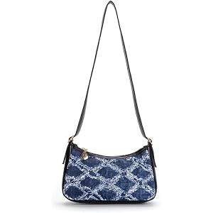Shoulder Bag for Women Denim Print Underarm Purse Casual Small Half Moon Sling Classic Faux Canvas Satchel Travel Pouch