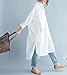 Yesno QE2 Women Long Button-Down Shirts Dress Casual Maxi Loose Hi-Low 100% Cotton,One Size,White,One Size,White