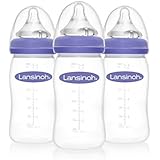 Lansinoh mOmma Breastmilk Feeding Bottle with NaturalWave Nipple, Pack of 3 Bottles, 8 Ounce Each, Medium Flow Nipples, Soft Silicone Nipple, Collapse Resistant, Anti-Colic, BPS and BPA Free
