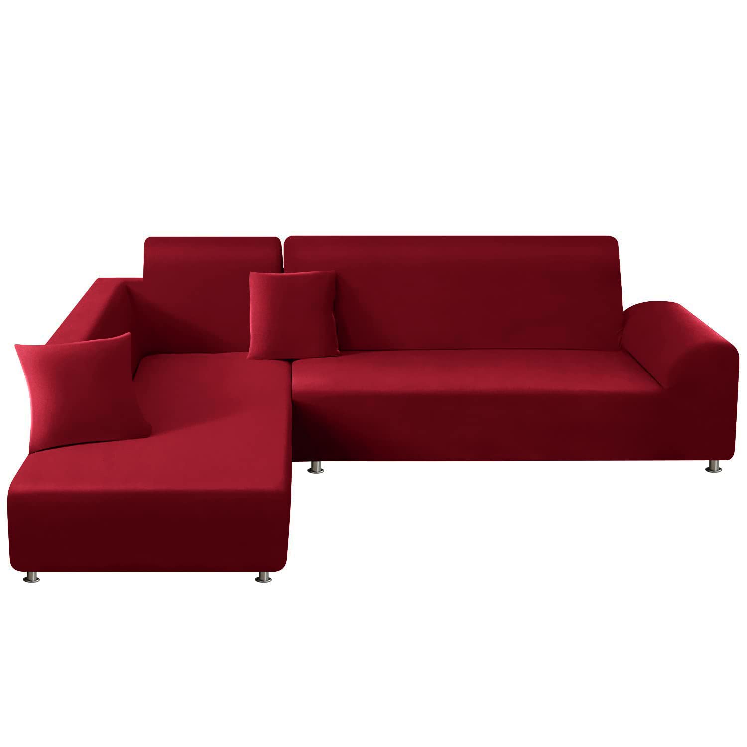 Mingfuxin L-Shaped Sofa Slipcovers, 2PCS Jacquard Polyester Stretch Sofa Covers Furniture Protectors with 2 PCS Pillow Covers for L Shape Sectional Sofa Couch(L-Shaped 3+3 Seats, Wine Red)