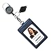 Genuine Leather ID Badge Holder Wallet with Heavy Duty Carabiner Retractable Reel, Key Ring and Metal Clip, 3 Card Pockets. Holds Multiple Cards & Keys. Key Chain Flashlight. Vertical. Midnight Blue