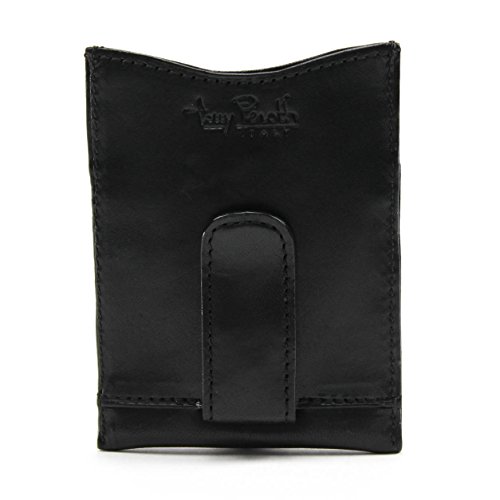 Tony Perotti Mens Italian Bull Leather Spring Tension Money Clip with Credit Card Slot in Black