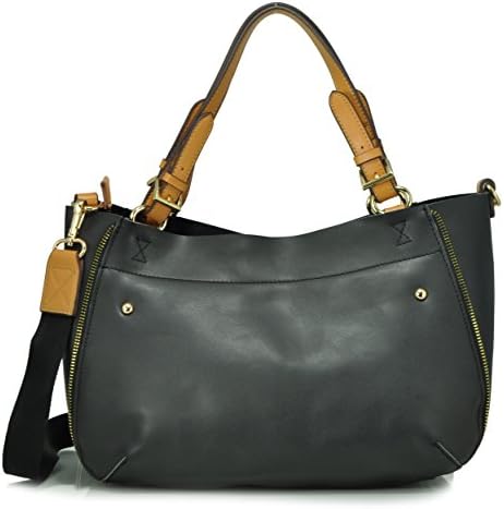Sondra Roberts Leather Collection Bag in a Bag Zipper Accent Tote, Black