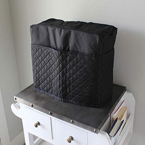 Everything Mary Black Quilted Sewing Machine Cover - Dust Cover Protector That Fits Most Standard Brother & Singer Machines - Collapsible with Storage Pocket