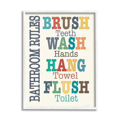 'Colorful Bathroom Rules Typog'| Framed Giclee Art