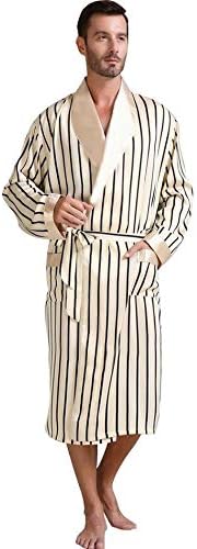 パジャマ Chjmjp メンズシルクサテンパジャマパジャマパジャマパジャマローブローブナイトガウン部屋着 Color Beige 保障 Size Xxxl Strip